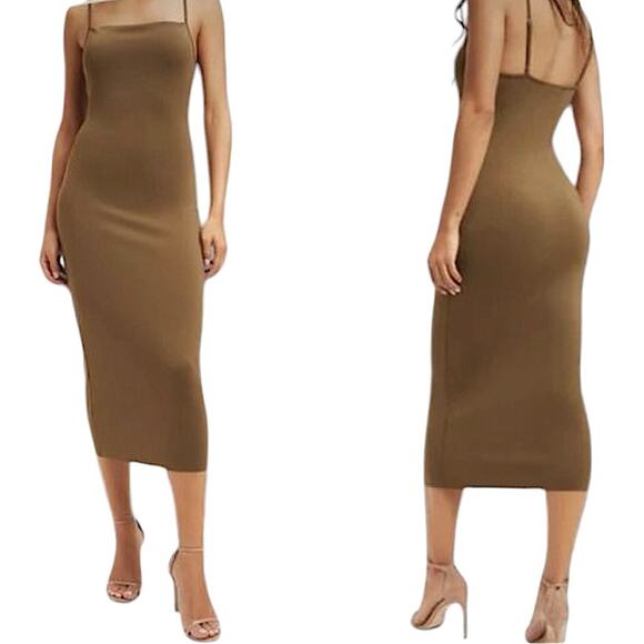 NWT Good American Scuba Spaghetti Midi Dress in Fog Size 2 Medium Retail $99 - Picture 1 of 7